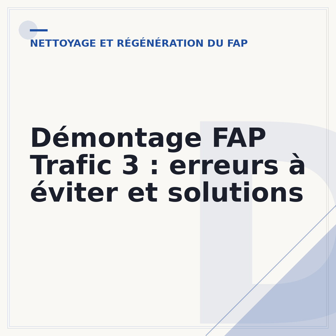 Démontage FAP Trafic 3 : erreurs à éviter et solutions