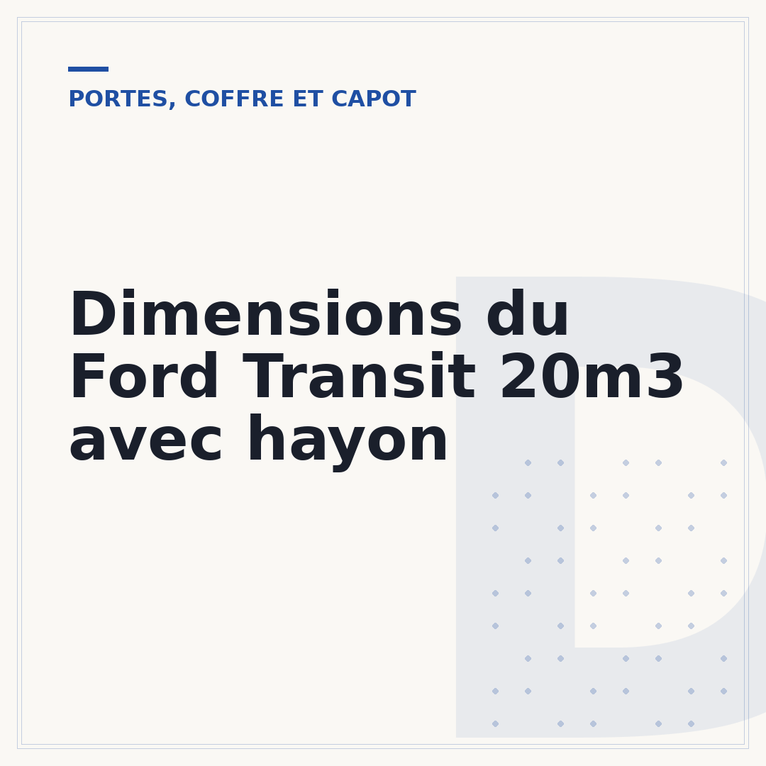 Dimensions du Ford Transit 20m3 avec hayon