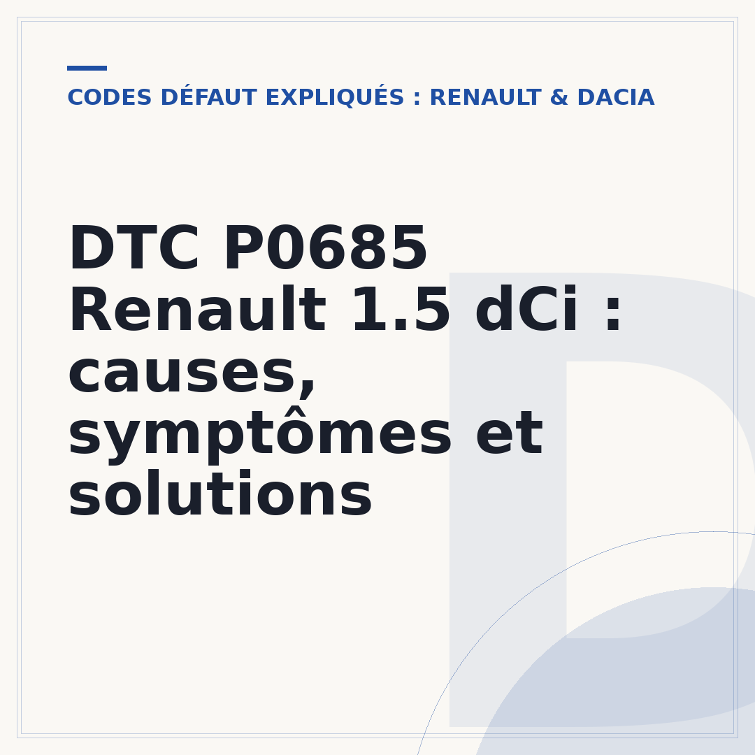 DTC P0685 Renault 1.5 dCi : causes, symptômes et solutions
