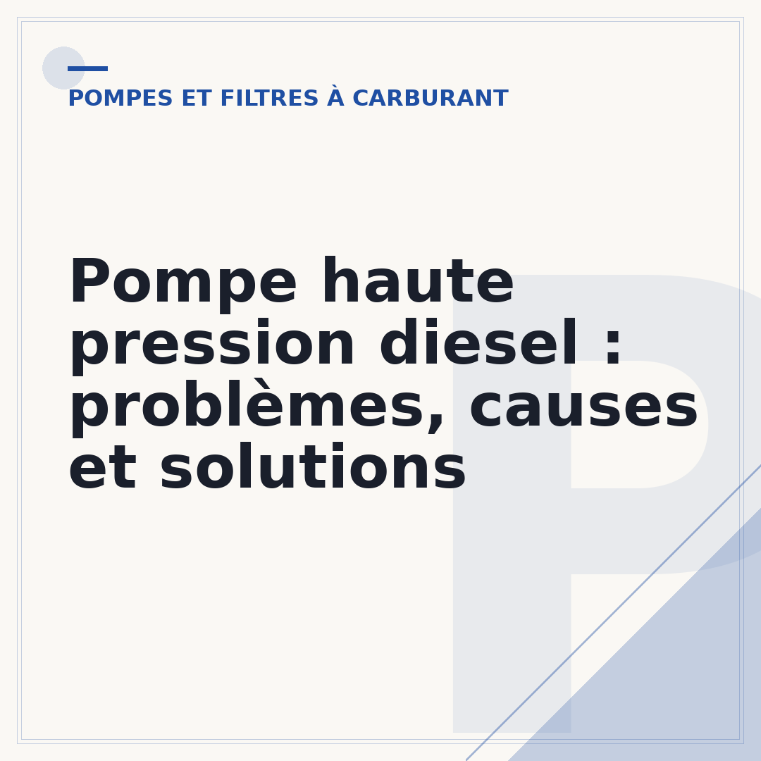 Pompe haute pression diesel : problèmes, causes et solutions